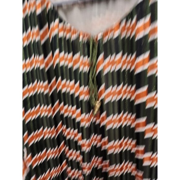 Golbary Womens Blouse Size XL Green Orange Chevron Metallic Dolman Smocked Hem - Picture 2 of 8